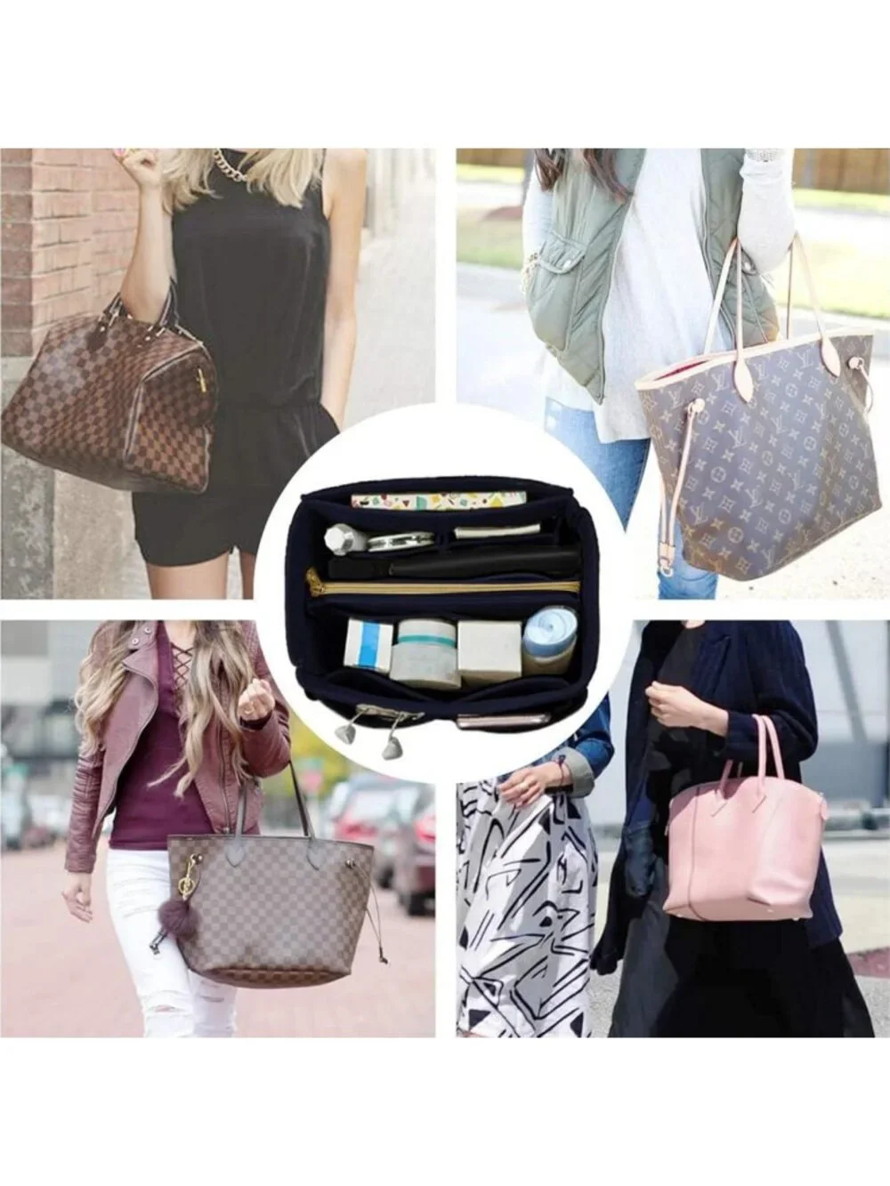 Purse Organizer Insert - Felt Tote Bag Divider with 5 Sizes for Handbag Storage